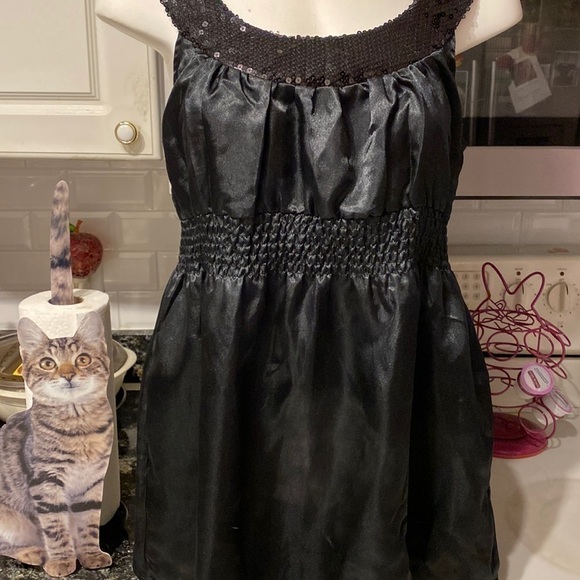 a womens Studio Y dressy sleeveless solid black sequins regular size blouse xl - Picture 1 of 3